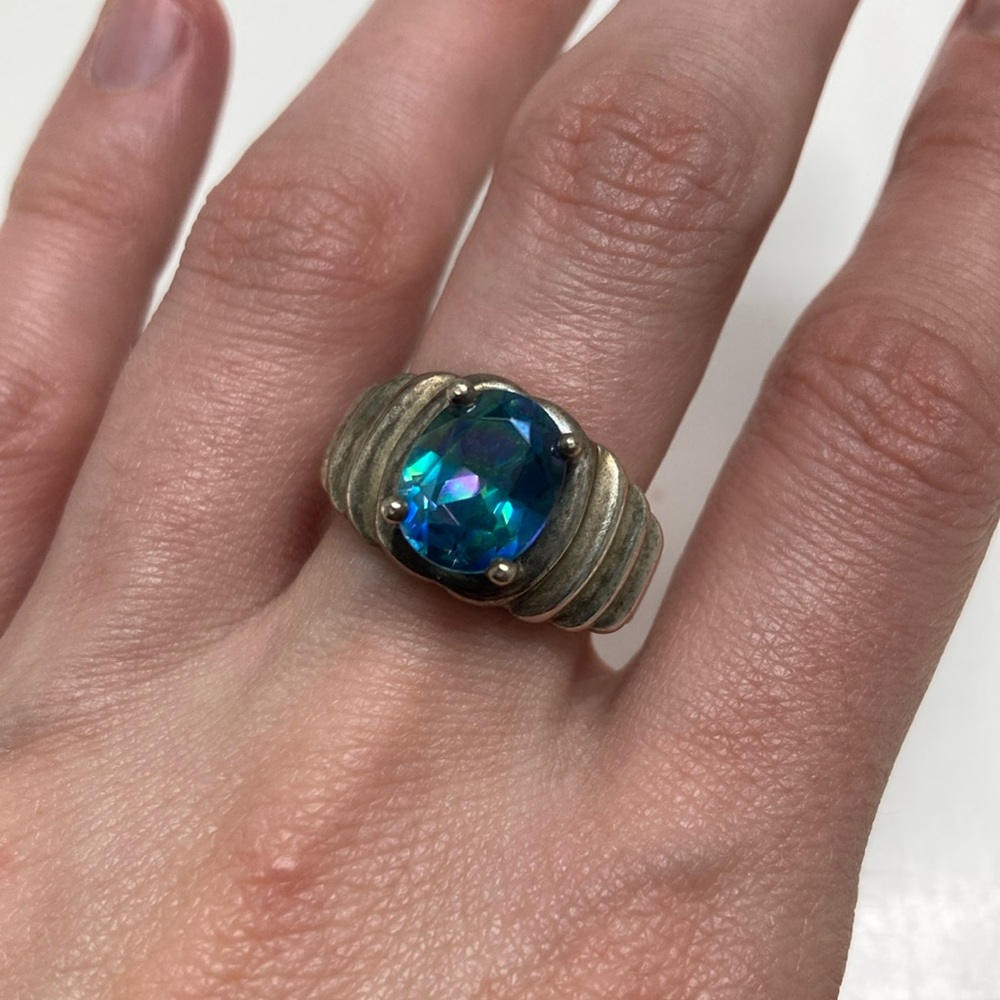 Vintage Estate Art Deco Blue Topaz Sterling Silver Cocktail Ring